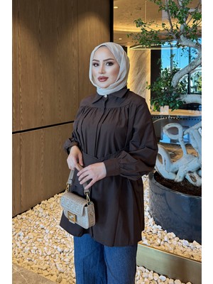 İmaj Butik Kahverengi Ön Detaylı Düğmeli Gömlek