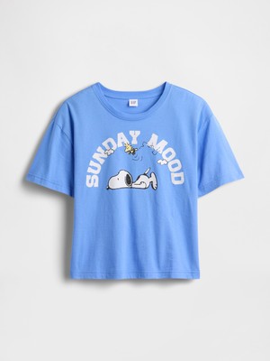 Gap Kadın Açık Mavi Peanuts Oversized Grafik Baskılı T-Shirt