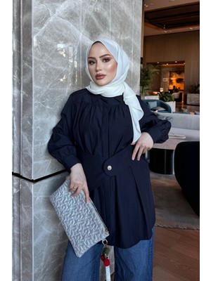 İmaj Butik Lacivert Ön Detaylı Düğmeli Gömlek