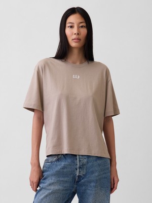 Gap Kadın Açık Kahverengi Oversized Gap Logo Tunik T-Shirt