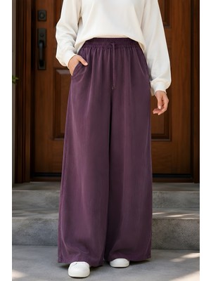 İmaj Butik Mor Çift Cepli Bel Lastikli Tencel Pantolon