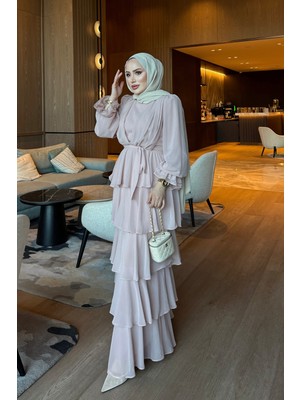İmaj Butik Pudra Eteği Katlı Abiye