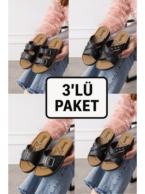 Albishoes Kadın 3'lü Paket Yumuşak Rahat Taban Kadın Terlik Anatomik Gün Boyu Rahat Kullanım Terlik