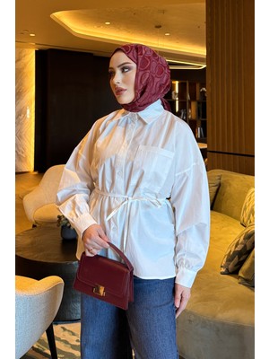 İmaj Butik Ekru Bel Bağlamalı Düğmeli Gömlek