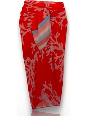 Empressco Tasarım Desenli Şifon Pareo ve Sarong, 125X140 Cm, Turuncu-Beyaz
