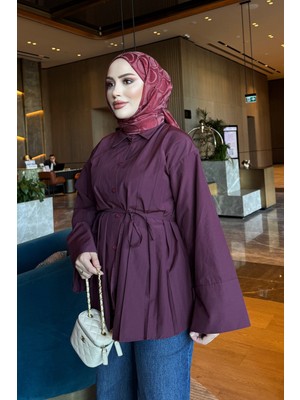 İmaj Butik Bordo Bel Bağlamalı Düğmeli Gömlek
