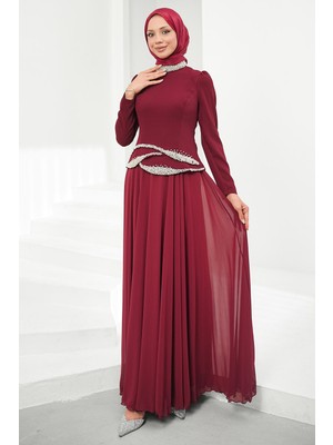 İmaj Butik Bordo Inci Işlemeli Abiye