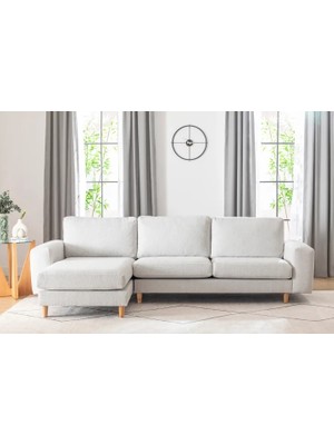Vivense Merlin Mini Köşe Koltuk, Naturel, Kalın Kol, Recycled, Açık Gri