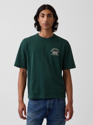 Gap Erkek Koyu Yeşil Heavyweight Gap Logo Relaxed Crop T-Shirt