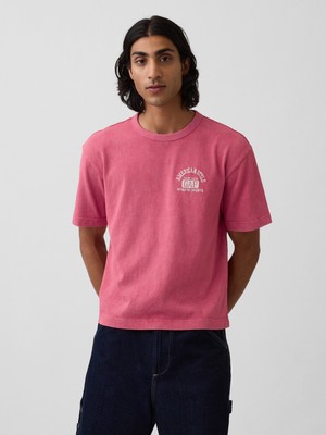 Gap Erkek Açık Kırmızı Heavyweight Gap Logo Relaxed Crop T-Shirt