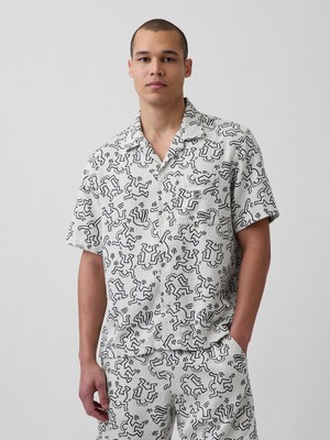 Gap Erkek Kırık Beyaz Keith Haring Textured Gömlek