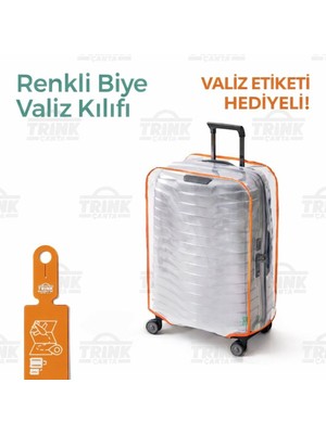 Empressco Şeffaf Valiz Kılıfı ve Bavul Koruyucu, Renkli Biye, Turuncu