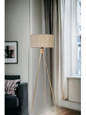 Vivense Fısco Tripod Eskitme Lambader Silindir Bambu 09 Abajurlu