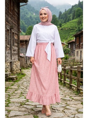 Nz Mini Çiçek Desenli Etek Pudra