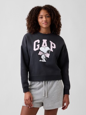 Gap Kadın Koyu Gri Peanuts Oversized Wedge Bisiklet Yaka Sweatshirt