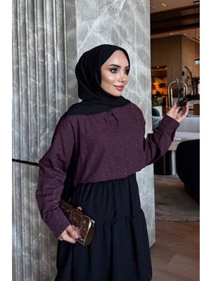 İmaj Butik Mürdüm Taş Detaylı Gömlek