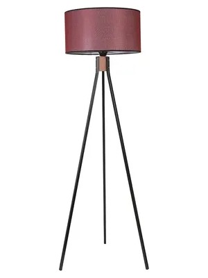 Vivense Fısco Tripod Siyah Lambader Silindir Hasır Bordo Abajurlu