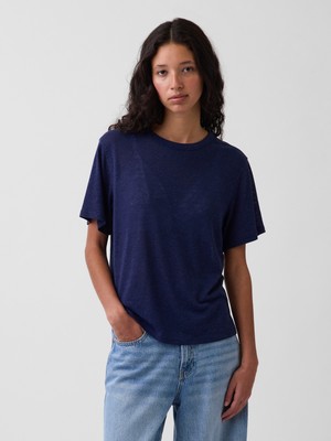 Gap Kadın Lacivert Keten Karışımlı Relaxed T-Shirt
