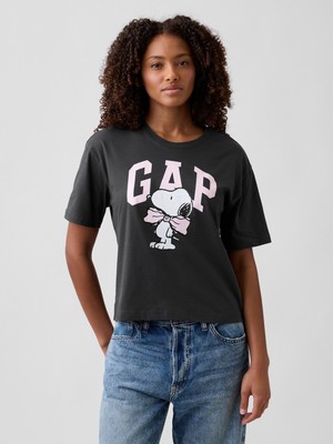 Gap Kadın Koyu Gri Peanuts Oversized Gap Logo T-Shirt