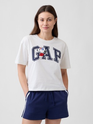 Gap Kadın Beyaz Peanuts Oversized Gap Americana Logo T-Shirt