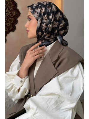 İmaj Butik Siyah Desenli Ipek Eşarp