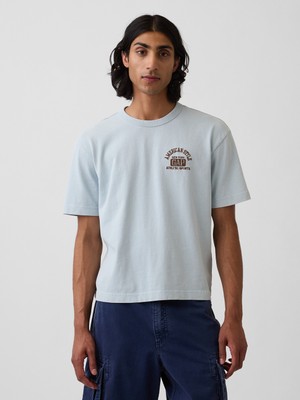 Gap Erkek Açık Mavi Heavyweight Gap Logo Relaxed Crop T-Shirt