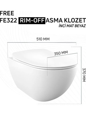 Creavit Free Mat Beyaz Kanalsız Asma Klozet FE322, Creavit Duck Duroplast Yavaş Kapak