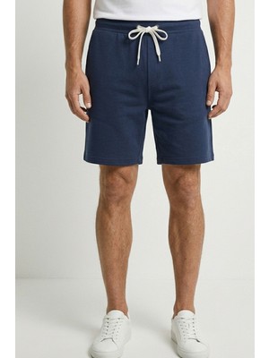 elemge Pamuklu Erkek Indigo Casual Şort Yan Cepli Bağcıklı Regular Fit Boru Paça Günlük Bermuda 2 Iplik