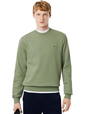 Lacoste Men's Classic Fit Şardonsuz Bisiklet Yaka Sweatshirt Yeşil