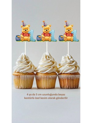 Lecatte Yı Winnnie The Pooh 1 Yaş Temalı Konsept Kürdanlı Cupcake Süsü Doğum Günü Süsü *20'li Kalın
