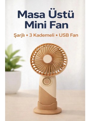İnovaxis Şarjlı Mini El Fanı - 3 Kademeli Sessiz Masaüstü Vantilatör USB ile Taşınabilir