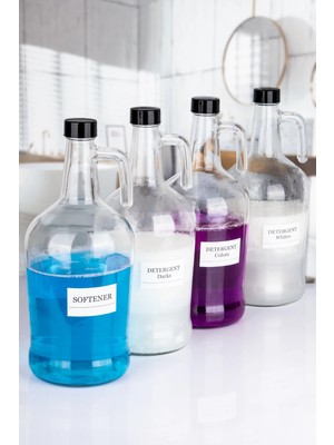 Dekoratif Cam 4'lü Softener ve Detergent Dark Whites Colors Şişesi 3 Lt