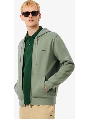 Lacoste Men's Full Zip Hoodie Sweatshirt Erkek Kapüşonlu Tam Fermuar Sweatshirt Yeşil
