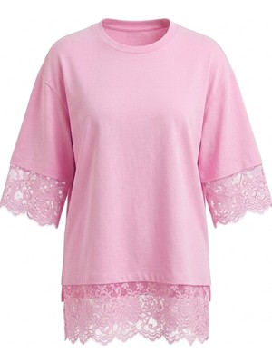 Magarde Dantel Detay Premium Bluz- Pembe