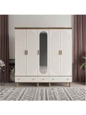 Vivense Bahar Gardırop, Krem, 5 Kapaklı