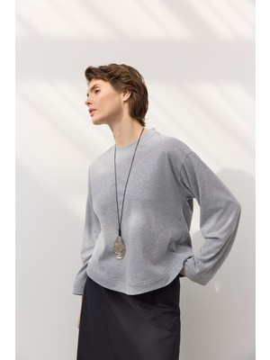Kadriye Baştürk Basic T-Shirt Gri Melanj