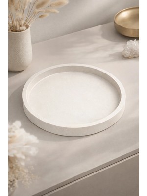Otaera Nötr Form Dekoratif Yuvarlak Beton Tabak, Çok Amaçlı Dekoratif Tepsi, 24 cm