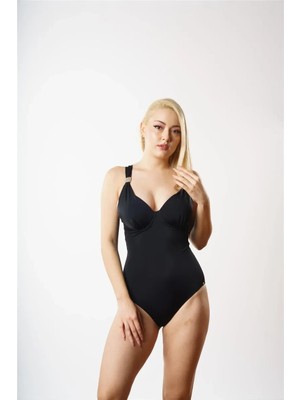 D Lingerie Noire Boş Kaplı Gümüş Toka Detaylı Toparlayıcı Mayo- DM2838