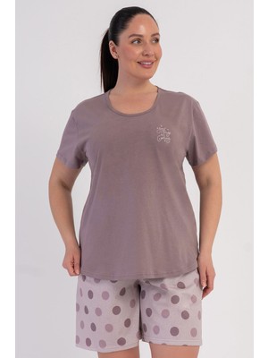 Vienetta Pamuklu Kadın Büyük Beden Kısa Kol Şortlu Pijama Takım, 602002