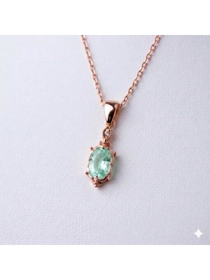 GIBYJEWEL Antika Tarz Pırlanta Modeli Yeşil Taşlı Rose Kaplama 925 Ayar Gümüş Vintage Kolye