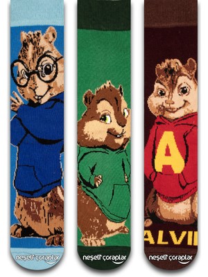 Neşeli Çoraplar 3'lü Alvin ve Arkadaşları Kutulu Çorap Set