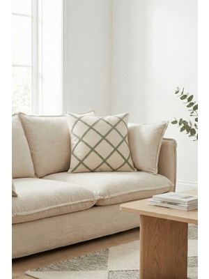 Destiva Home Çizgisel Desenli Punch Nakışlı Pamuk Gizli Fermuarlı Kırlent Kılıfı 42X42 cm