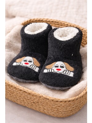 Pufien Bebek & Çocuk Kaydırmaz Tabanlı Ev Botu / Panduf / Kışlık Peluş Bot / Sevimli Desen