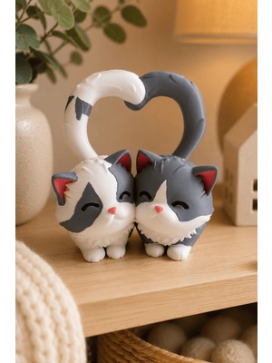 My Craft 3D 3D Baskı Çift Kedi Kalpli Aşk Figürü Sevgili Hediyesi Dekoratif Biblo Masa Raf Süsü Ev Ofis Kitaplık