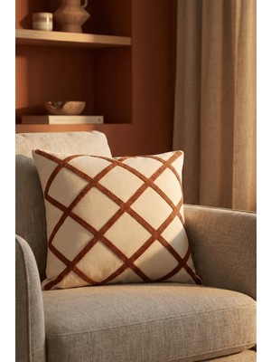 Destiva Home Çizgisel Desenli Punch Nakışlı Pamuk Gizli Fermuarlı Kırlent Kılıfı 42X42 cm