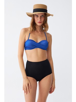 Empressco Kadın Straplez Mavi Yüksek Bel Bikini Takımı, Şık ve Rahat Plaj Giyim