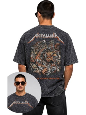 Fuddy Moda Unisex Oversize Rock Band Metallica North American Tour Sırt Baskılı Yıkamalı Vintage Tişört