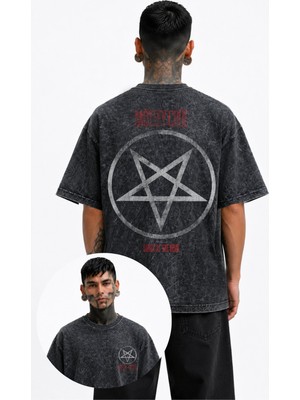 Fuddy Moda Unisex Oversize Mötley Crüe Shout At The Devil Sırt Baskılı Yıkamalı Rock Band Tişört