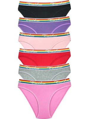 6 Adet Beli Renkli Lastik Pamuklu Kadın Slip Tutku Külot