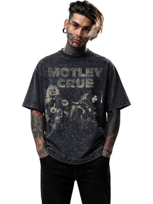 Fuddy Moda Unisex Mötley Crüe Members Baskılı Yıkamalı Tişört, Oversize Rock Band Temalı Tshirt